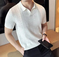 Striped Knitted T-Shirt Comfortable Casual Wear in white, showcasing a modern casual style and breathable fabric.
